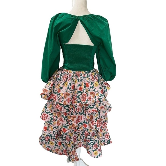 Buru Teagan Floral Print Tiered Ruffle Midi Pocketed A-Line Skirt and Top Set XS - Picture 9 of 16